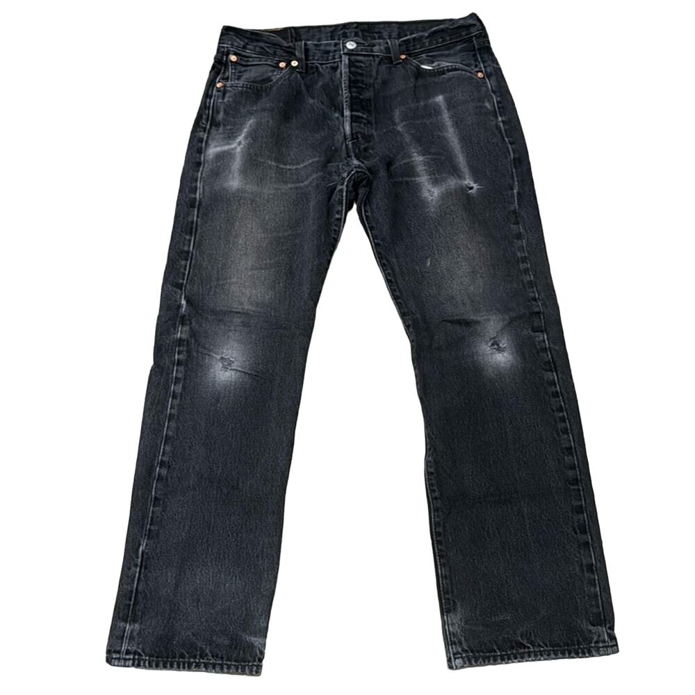 Levi's Distressed Blackwash Button Fly Original 501 Jeans Size 34x30